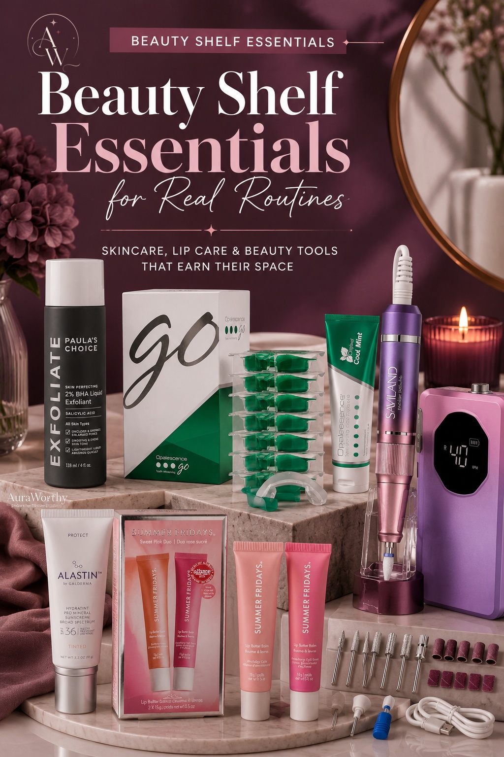 Liquid exfoliant skincare bottle styled for a beauty shelf routine